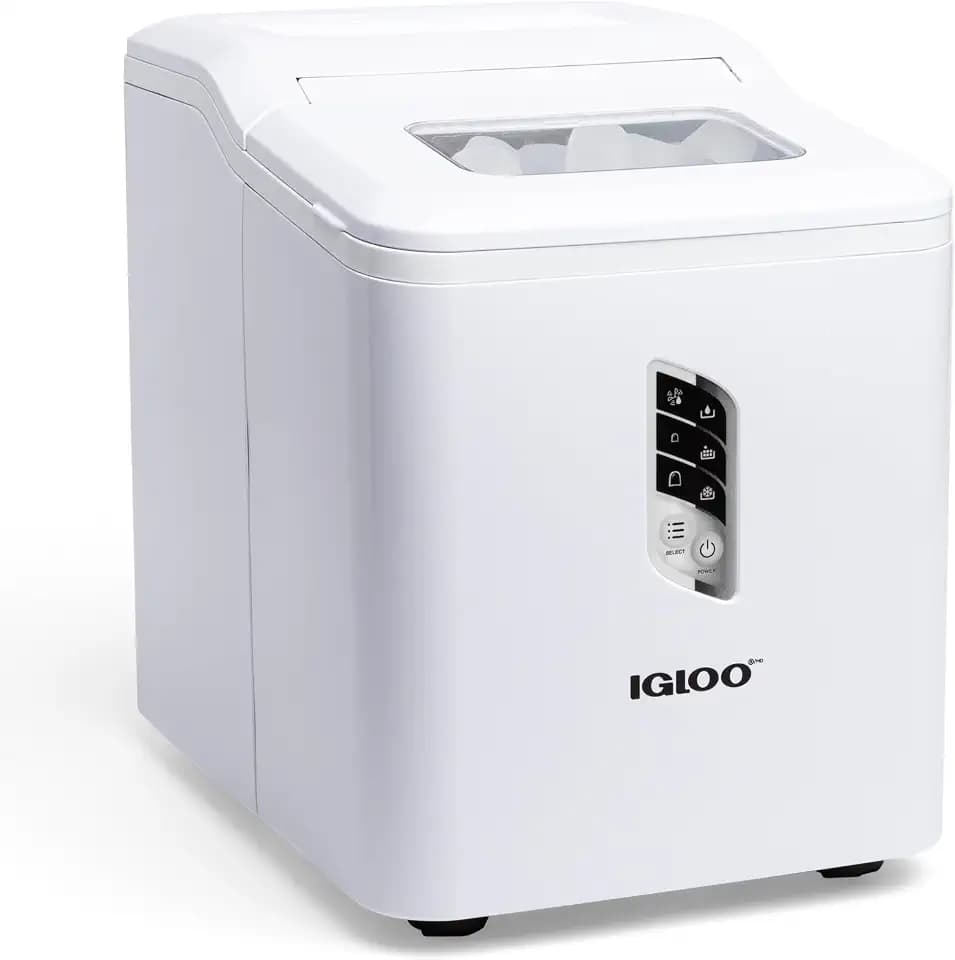 Igloo Portable Ice Maker with Scoop - Countertop Ice Maker with LED Control Panel & 1.5 Qt Water Tank - Ice Maker Produces 26 Lbs. of Ice in 24 Hours with 9 Large or Small Cubes in 7 Minutes- White