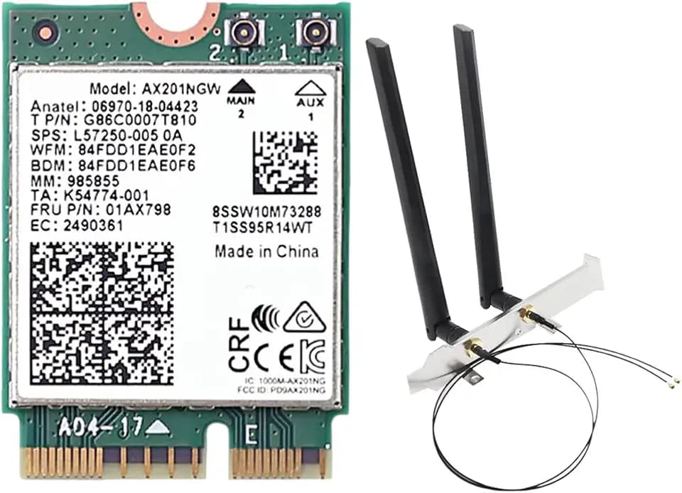 AX201NGW WLAN-Karte mit Antenne 2,4 GHz + 5 GHz WiFi 6 3000 Mbps M.2 CNVio2 Bluetooth 5.1 Netzwerkkarte WiFi Netzwerkadapter WLAN Empfänger für Win10 Ersatzteile Zubehör