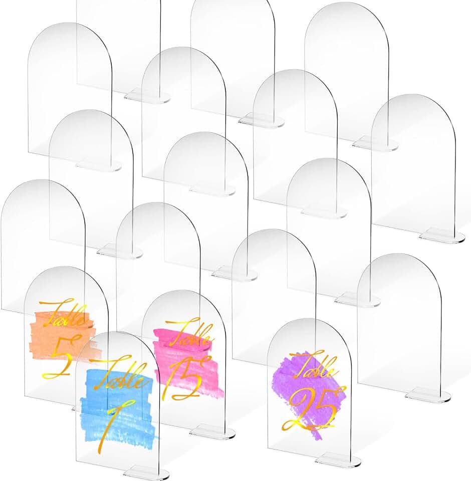 Yunlly 25 Sets Blank Acrylic Arch Sign Table Numbers Stand, 4 x 6 Inch