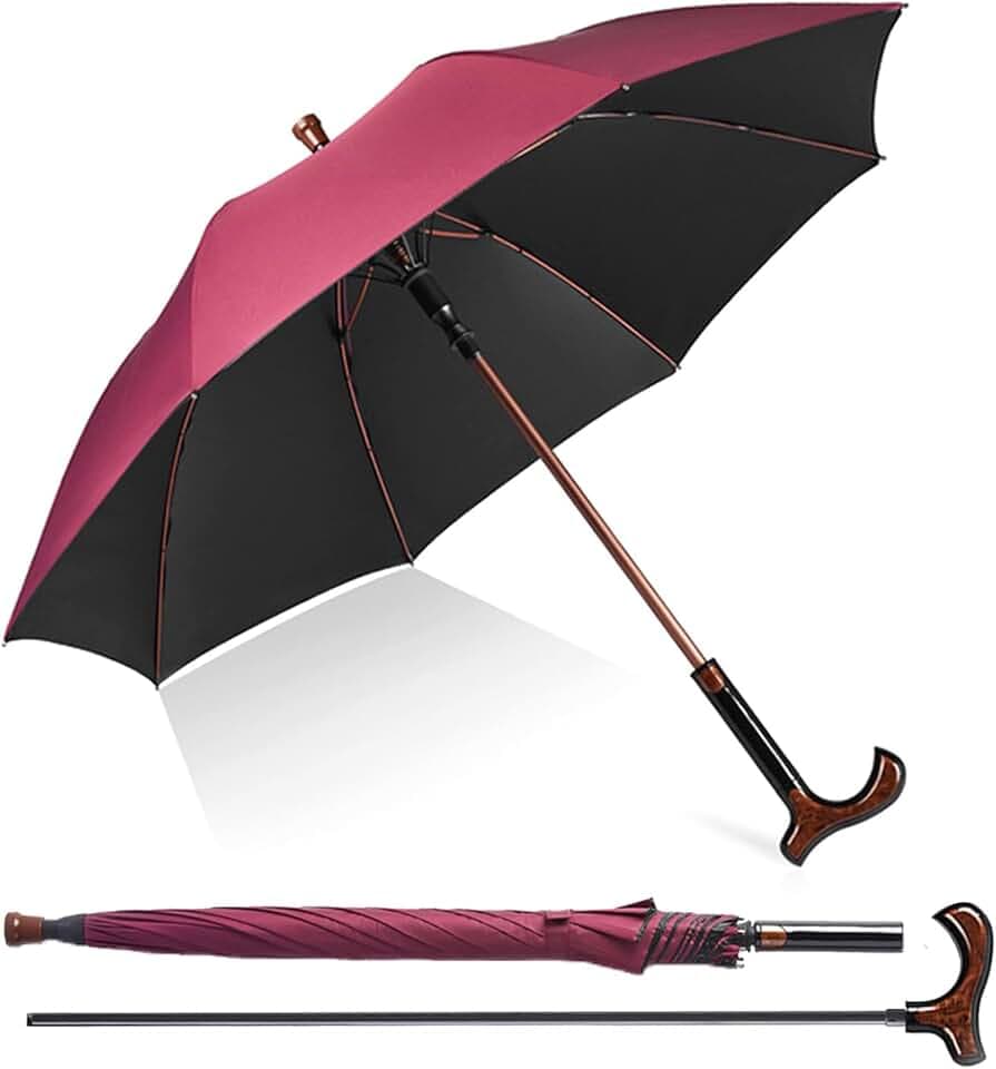 Stockschirm-Fritzgriff Cane-Umbrella Gehstütze Handstock Regenschirm-Groß - Ø 105cm - 2 in 1-Stockschirme Regenschirm für Outdoor Wanderer und Kletterer