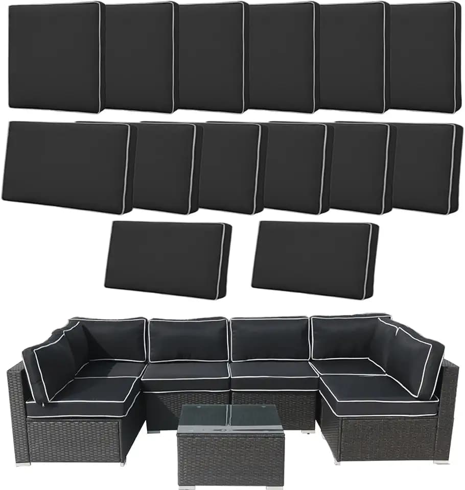 14 Pcs Patio Cushion Covers Replacement Outdoor Couch Cushions Covers Splashproof Sofa Slipcovers Set with Zippers,Patio Furniture Protector, Couch 3 Sizes, Covers Only (Black+White)