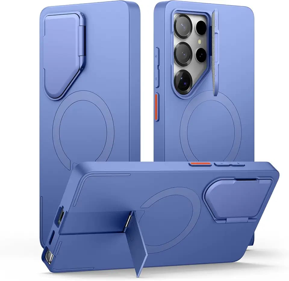 SURITCH for Samsung Galaxy S25 Ultra Phone Case, Magnetic Shockproof Bumper Case Slim Protective Cover with Camera Cover & Adjustable Metal Kickstand for Galaxy S25 Ultra (2025)-Starlight Blue