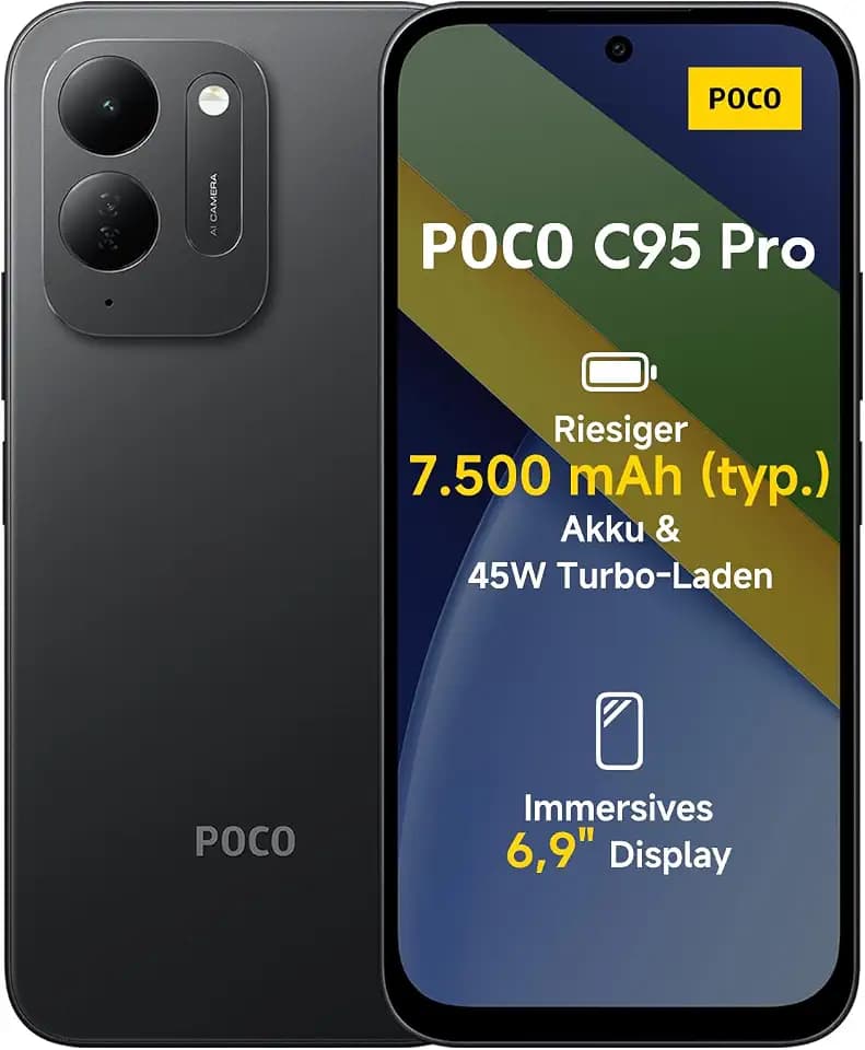 Xiaomi Poco C95 Pro, Smartphone 6+128 GB, Schwarz, 7500mAh, 45W Laden