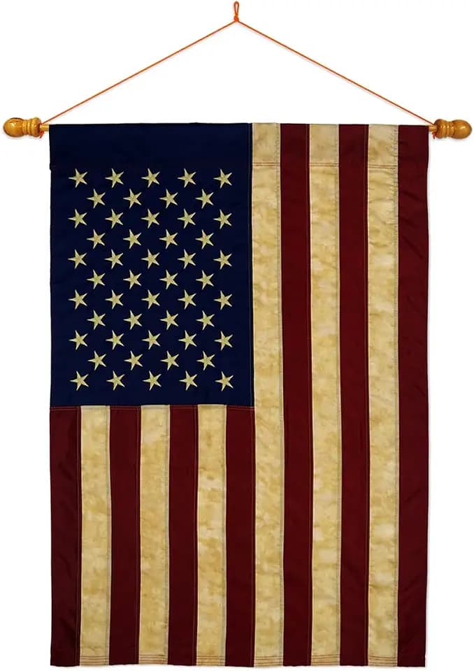 4th Of July American Flag Wall Scroll Kit For Independence Day Vintage Applique Wood Dowel Pole Grave Decoration Memorial Veterans Day USA Poster Home Canvas Room Tapestry Patriotic Gift For Dad