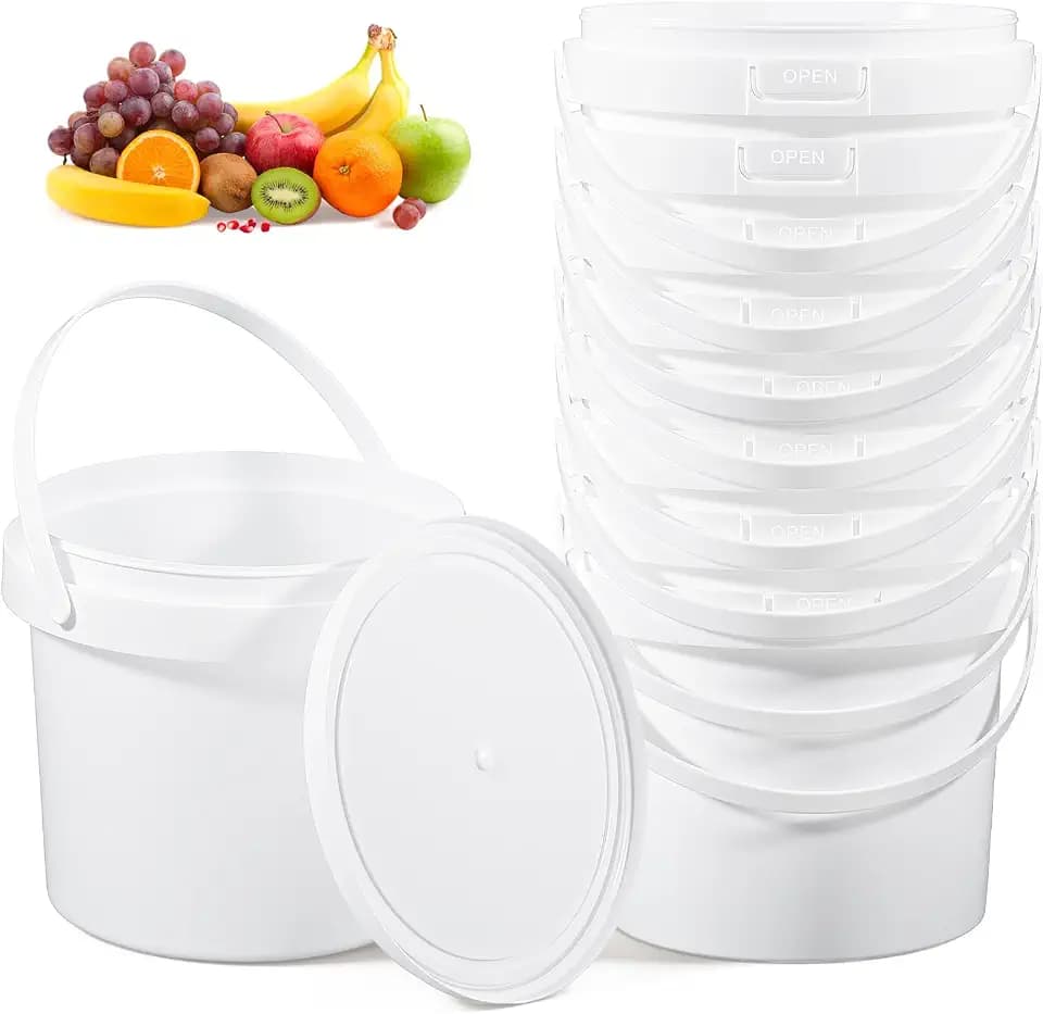 10 Pack 1.5 Quart/48oz White Plastic Bucket with Lid and Handle, Food Storage Bucket,Empty Paint Can Quart Plastic Paint Containers for Paint Water Art Crafts Projects