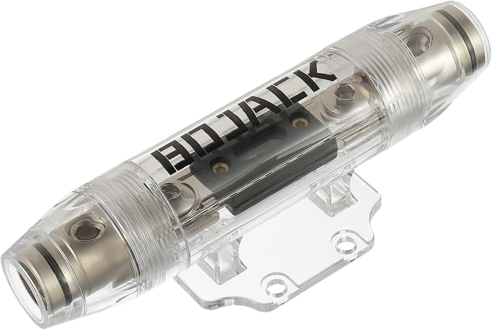 BOJACK 200A In-Line ANL Fuse Holder with 200 Amp Fuse, Secure In-Line Installation for 0/2/4 AWG Wires, Durable Satin Nickel-Plated Design for Maximum Protection
