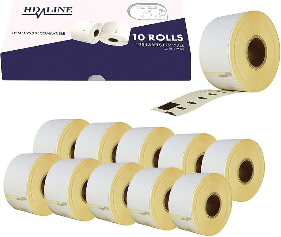 LEYF Etiketten für Dymo Labelwriter 99010 - S0722370-89 X 28 mm - 10 Rolle Pack Etiketten x 130 St. Je Rolle =1300 Etikette,Adressetiketten,Selbstklebend,Kompatibel für Dymo & Seiko Etikettendrucker
