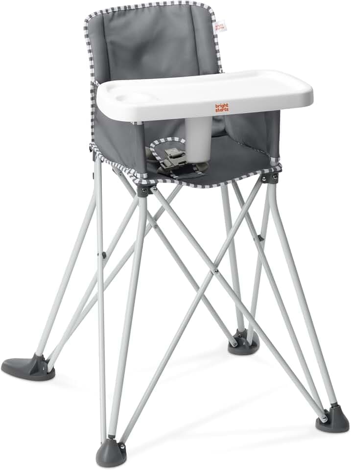 Bright Starts Pop ’N Dine Tragbarer Hochstuhl, für drinnen und draußen, BPA-freies Tablett, Einfach zusammenklappbar, Unisex, Grau, ab 6 Monaten