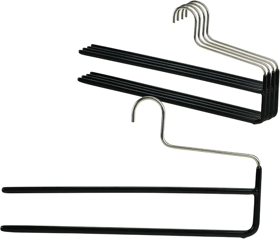 Mawa by Reston Lloyd Trouser Series Non-Slip Space-Saving Clothes Hanger with Double Rod for Pants, Style KH/2, Set of 5, Black