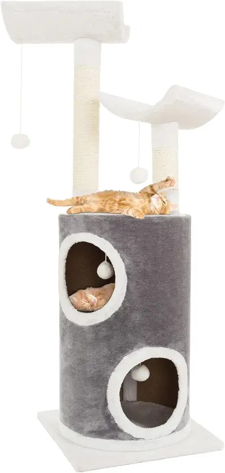 45in Cat Tree with Napping Perches, 2 Story Cat Condo, Cat Scratching Posts, and Hanging Toys - Cat Tower for Indoor Cats by PETMAKER (Gray)