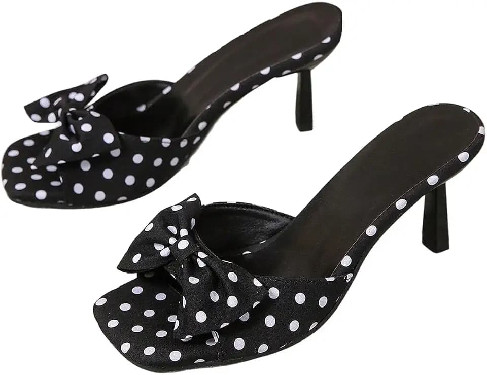 MakeMeChic Women's Polka Dots Kitten Heeled Sandals Square Toe Slide Shoes