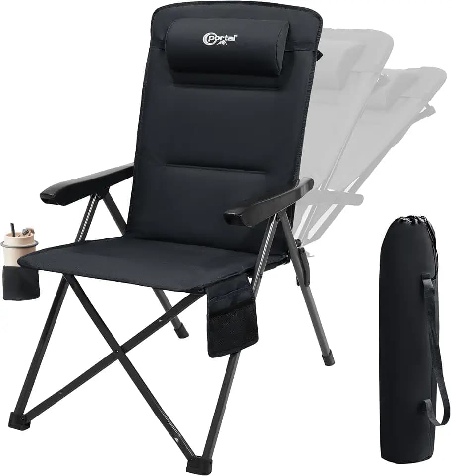 Portal Reclining Camping Chair with Adjustable Back, Black