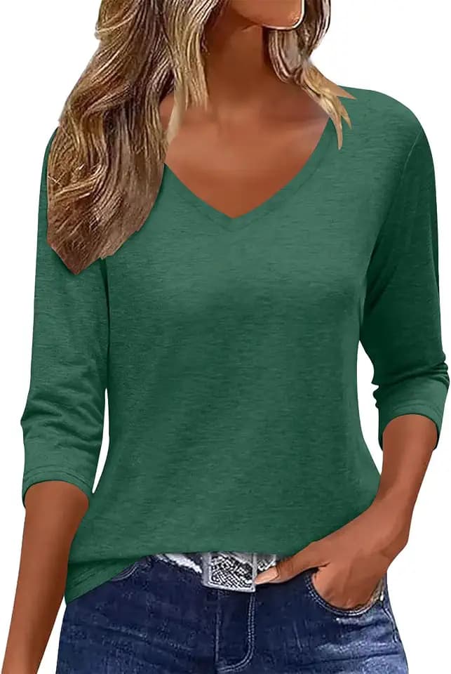 Minetom T-Shirt Damen 3/4 Arm Sommer Tshirt V-Ausschnitt