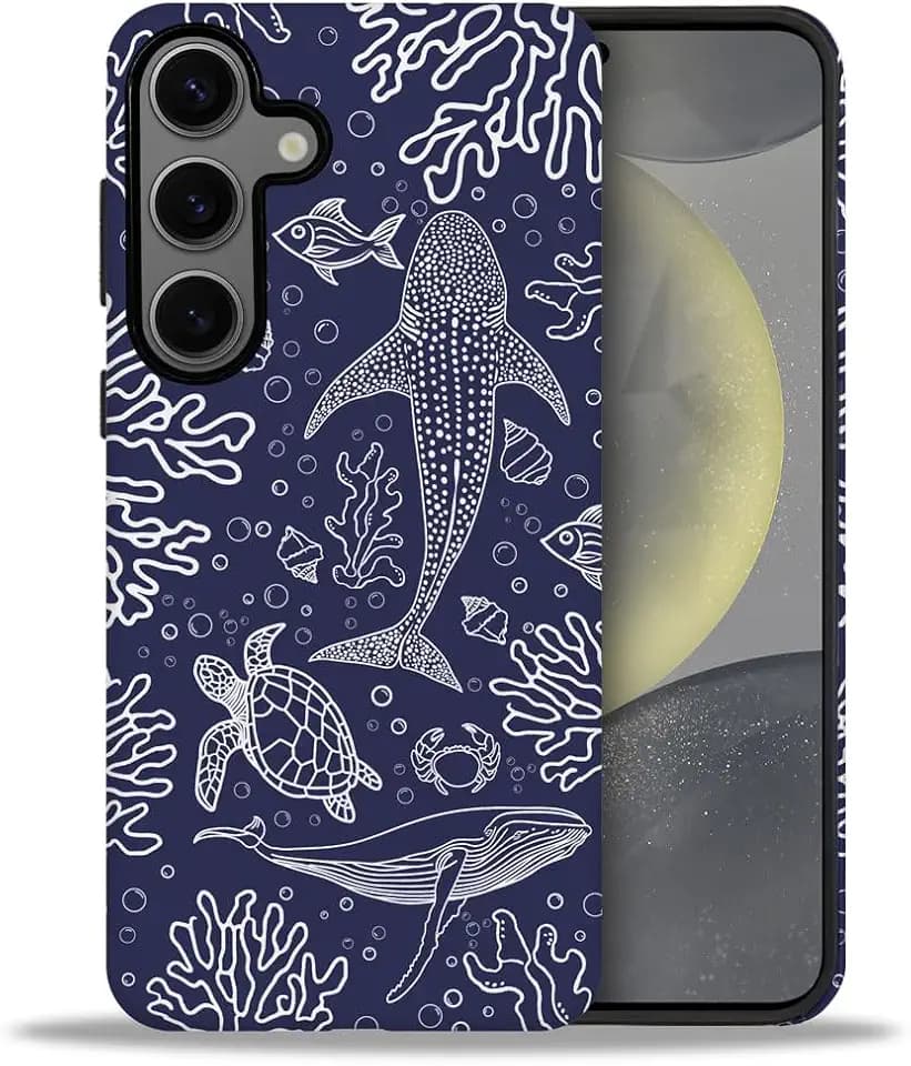 DAIZAG Case for Samsung Galaxy S24,Military-Grade Protection Cover,Navy Blue Turtle Whale Shark（Frosted）