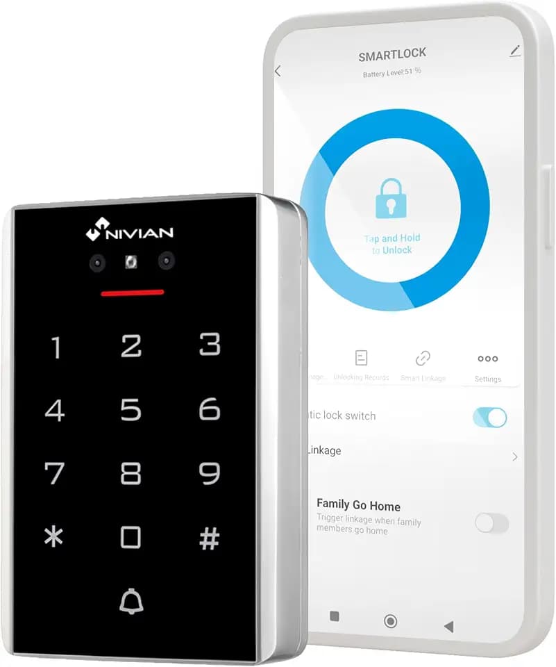 Intelligente Zugangskontrolle mit Gesichtserkennung, PIN-Tastatur, RFID-Karte und WLAN-App – 2000 Benutzer, IP68 für den Außenbereich, Tuya Smart Remote-Verwaltung, Temporäre NIVIAN Codes