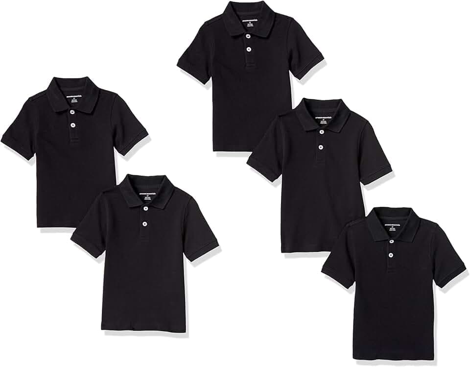 Amazon Essentials Toddler Boys' School Uniform Short-Sleeve Pique Polo Shirts, Breathable Cotton, Button Closure, Multipacks