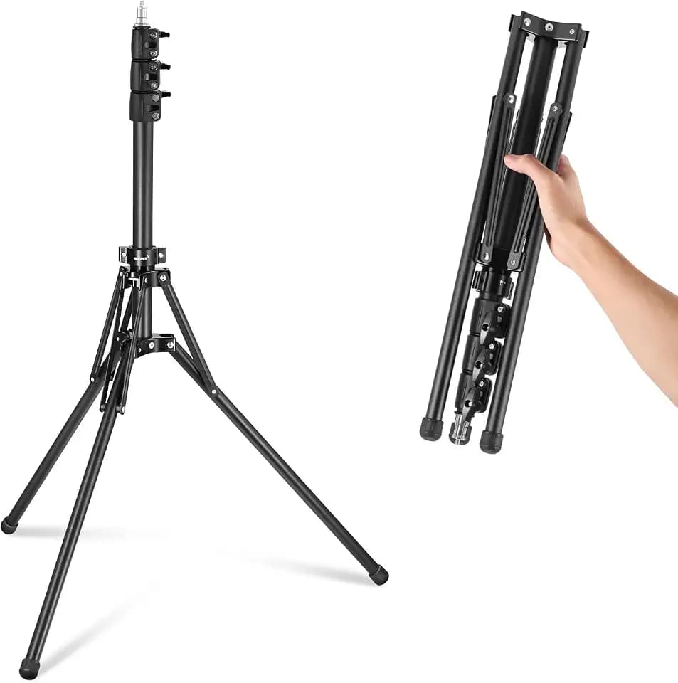 NEEWER Lichtstativ mit 180° umkehrbaren Beinen, 178cm tragbares Reisestativ 1/4" Schraube und 5/8" Bolzen, Light Stand für Innen und Außenfotografie Speedlite Blitz Ringlicht Softbox, ST178B, Schwarz
