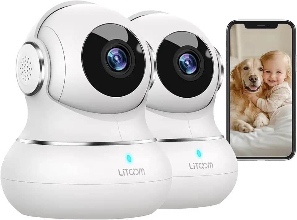 litokam Little elf Überwachungskamera, 2K Babyphone, WLAN IP Kamera mit Bewegungserkennung, Nachtsicht, 2-Wege Audio, Hunde Kamera unterstützt App Kontrolle und Fernalarm-2 stück