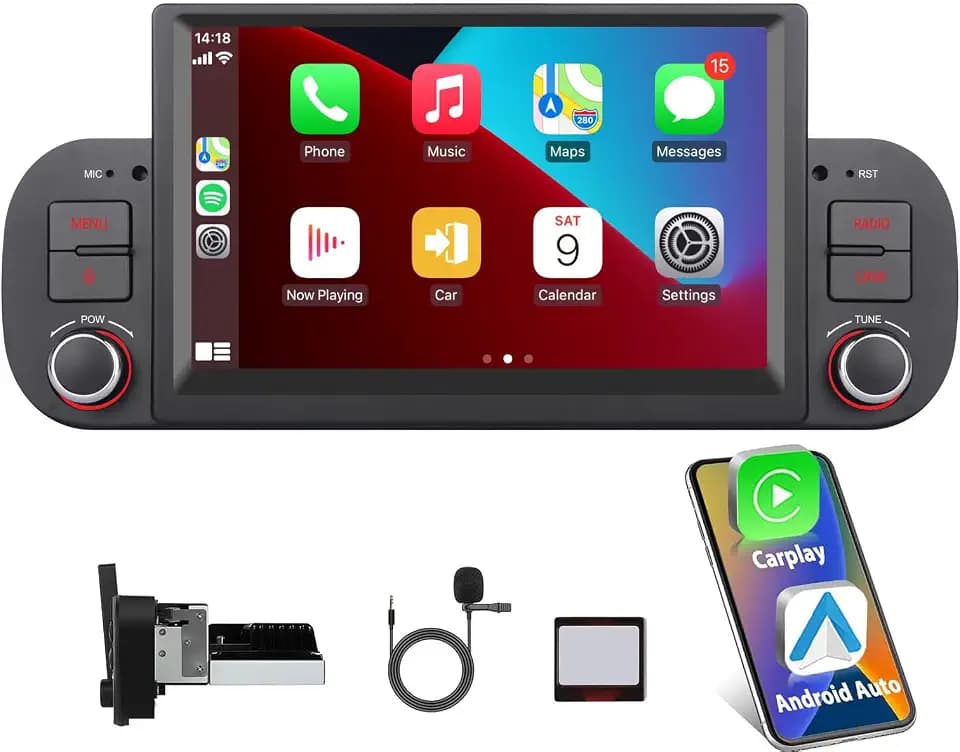 Double Din Autoradio für FIAT Panda 2013-2020 Apple kabellosem Carplay und Android Auto Sprachsteuerung mit 7 Zoll IPS/GPS Navi/Bluetooth/FM/AM/USB/EQ/Touch Display