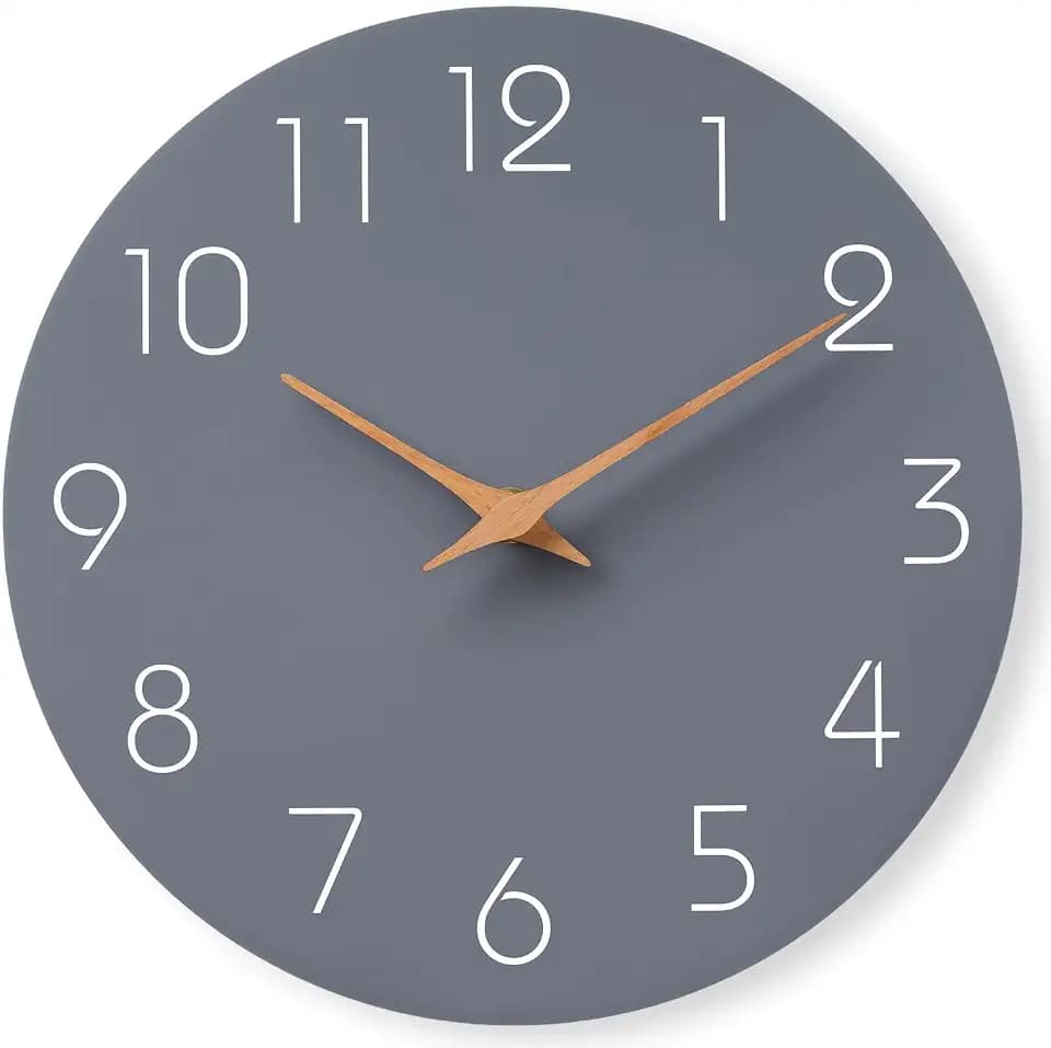 Mosewa Wanduhr, 35,6 cm, batteriebetrieben, geräuschlos, Nicht tickend, einfache Moderne Holzuhr, dekorativ für Schlafzimmer, Wohnzimmer, Küche, Home Office (grau)