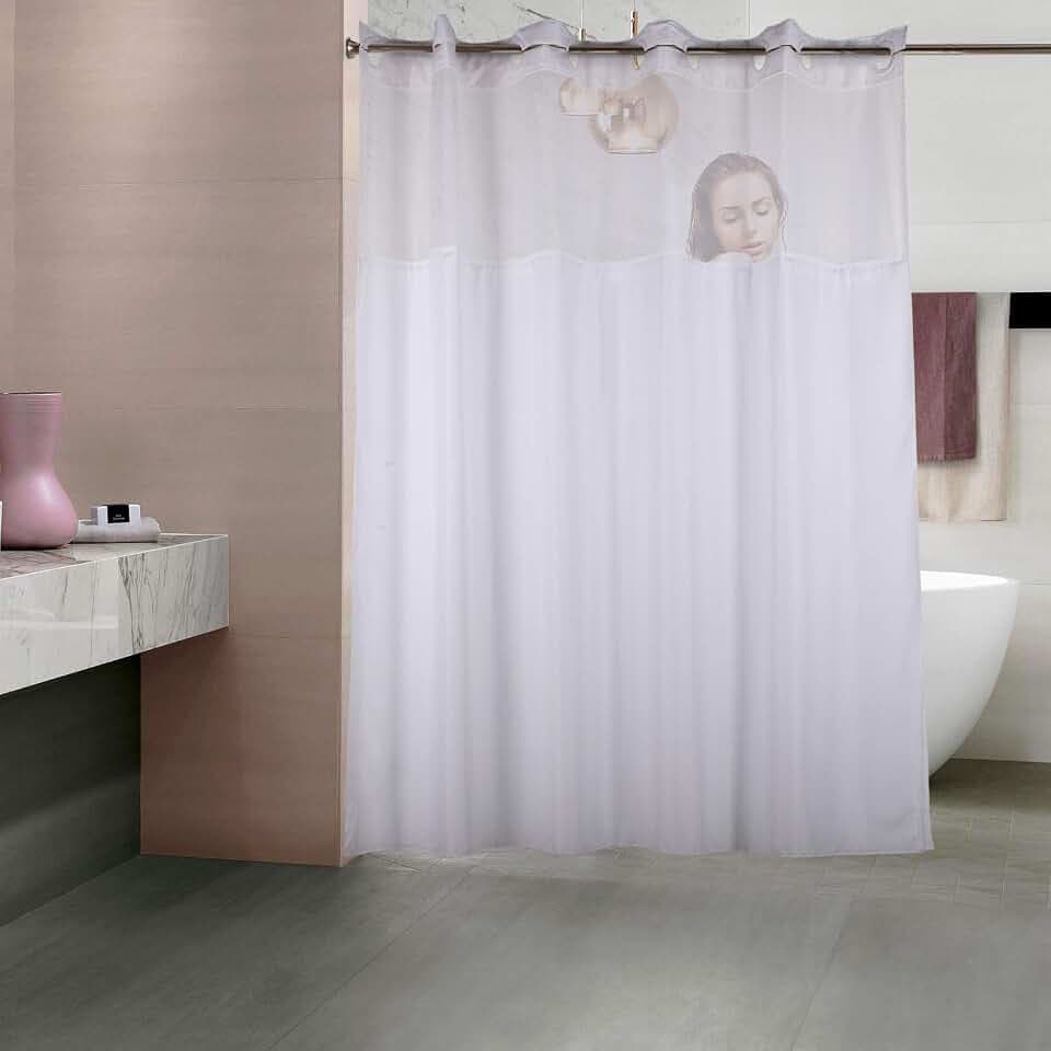 Duschvorhang, ohne Haken, weiß, Duschvorhänge für Badezimmer, Hotel, wasserdicht, maschinenwaschbar, Stoff-Duschvorhang mit Magneten, weiß, 188 cm LX71 W