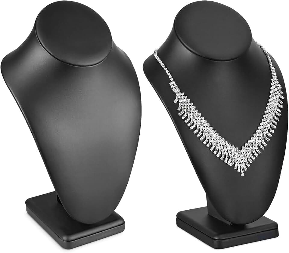 MOOCA 2pcs Black Faux Leather Necklace Jewelry Bust Display Holder Stand