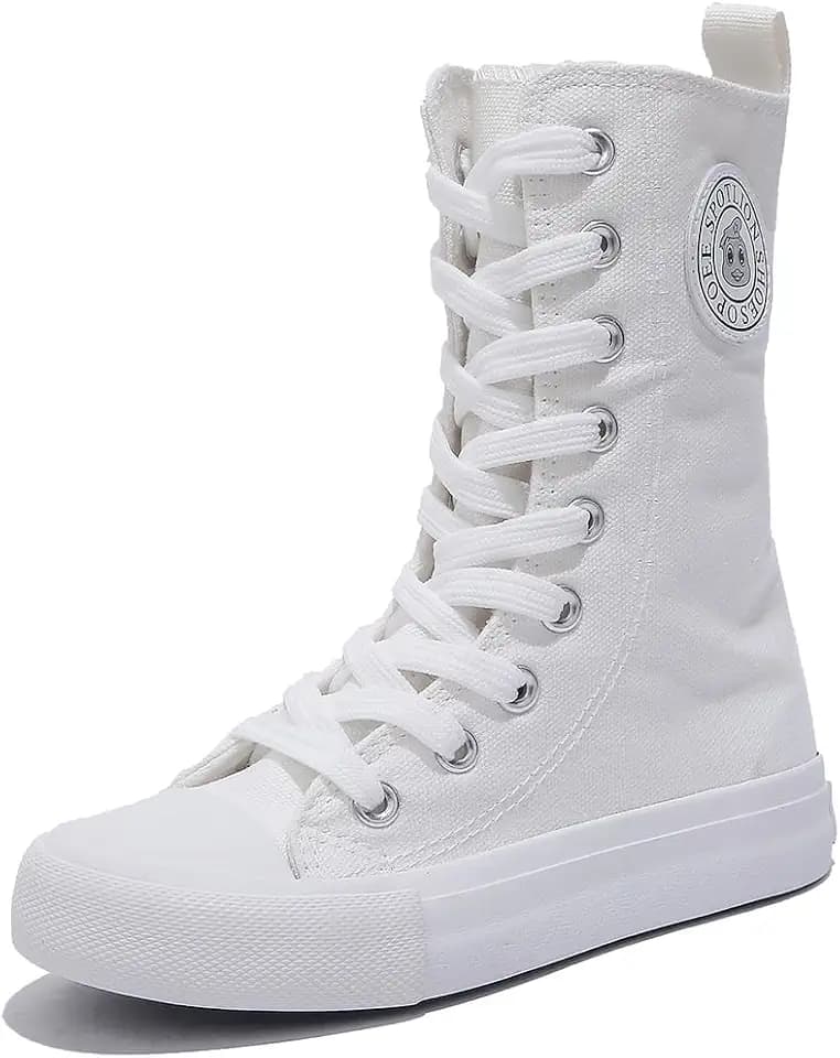 Kids High-Top Canvas Sneakers, Lace-Up Side-Zip Shoes for Boys/Girls