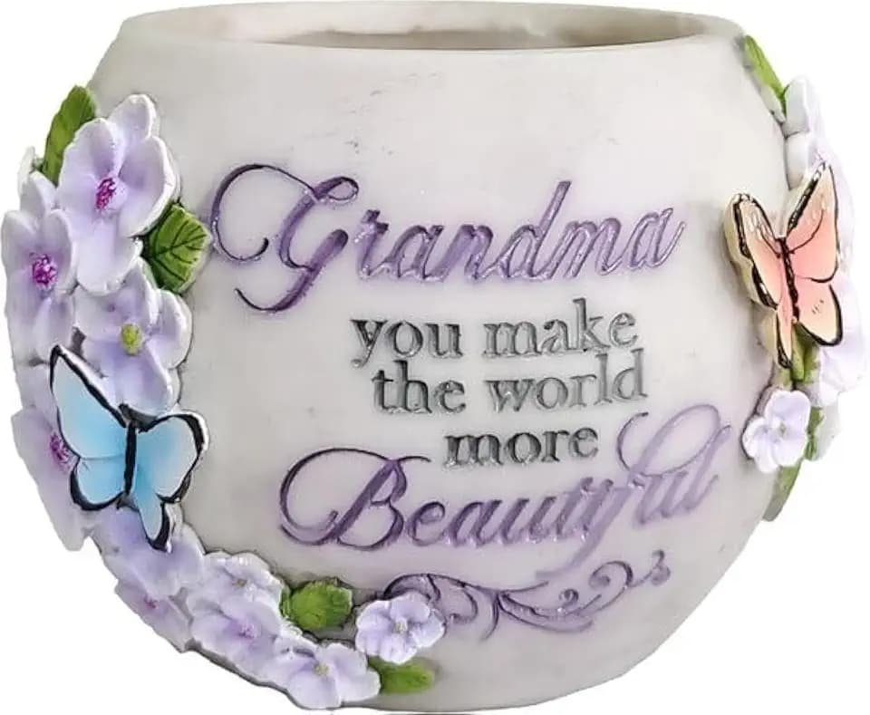 Spoontiques Decorative Flower Pots for Indoor and Outdoor Use – Hand Painted Resin Plant Pot – Home and Garden Décor (Grandma, 5.75" x 5.75" x 4.25")