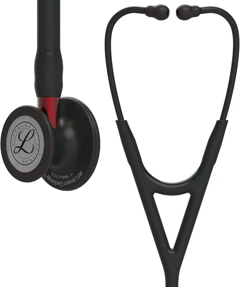 3M Littmann Cardiology IV Diagnostic Stethoscope, 6200, More Than 2X as Loud, Weighs Less, Stainless Steel Black-Finish Chestpiece, 27" Black Tube, Red Stem, and Headset