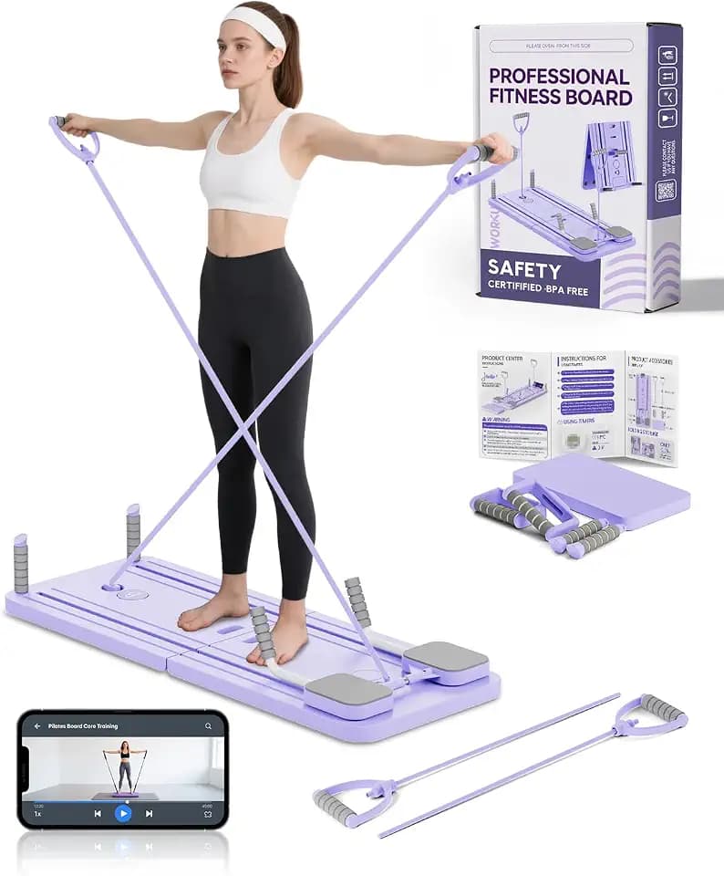 Pilates Board mit automatischem Rückprall – Faltbares Core-Trainingsgerät für Zuhause, inkl. Knieschutz & Video-Anleitung, ideal für Anfänger & Profis