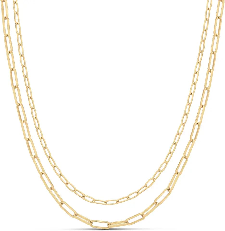 Amazon Essentials 14K Gold Plated or Sterling Silver Layered 2 Row Chain Necklace