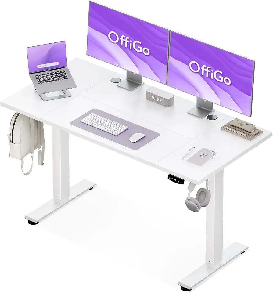 OffiGo Schreibtisch Höhenverstellbar Elektrisch, 140 x 60 cm, Weiß