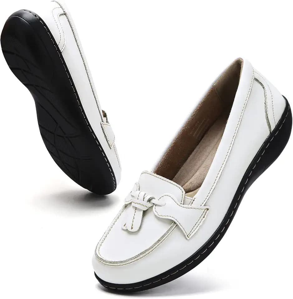 Maichal Loafers for Women Slip On Comfort Leather Dressy Shoes with Tassel