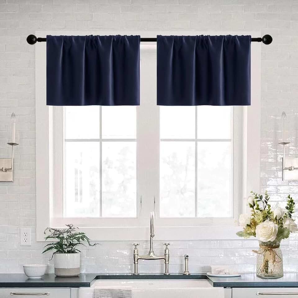 XTMYI Navy Blue Valances for Windows,2 Pack Basement Window Curtains,Small Window Valances for Bathroom Game Room Decorations Ideas Ship Rack Teen Boys Bedroom Decor,Dark Blue