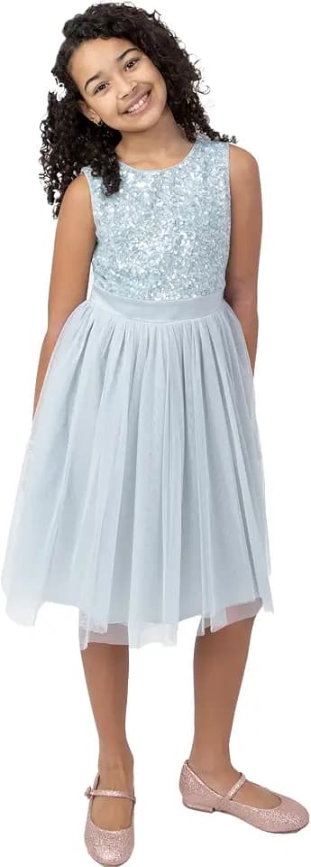 Maya Deluxe Mädchen Maya Deluxe Kleid Mädchen Paillettenverziertes Hochzeit und Geburtstag Festlich mit Bandschleife Brautjungfernkleid Kleid (1er Pack)