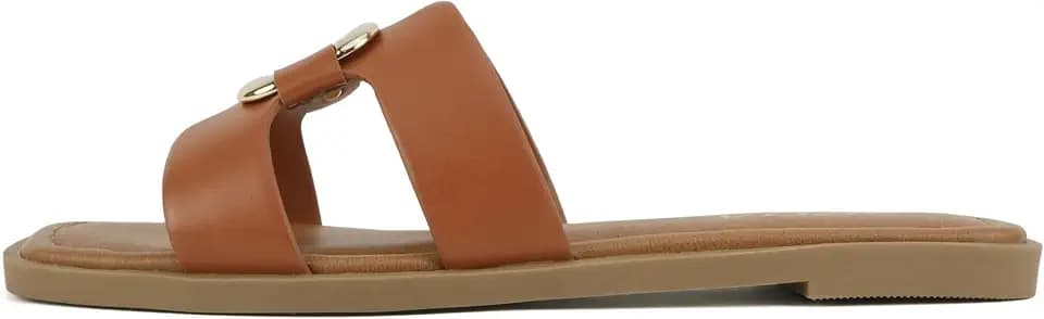 Soda “FENG” ~ Women Square Toe H-Band Slip-On Fashion Slide Sandal with Buckle Detail
