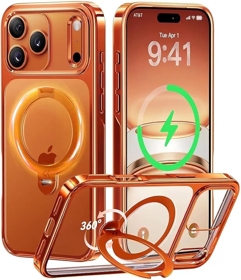CASEKOO Glossy Orange 360 Spin Magnetic Stand for iPhone 17 Pro Case