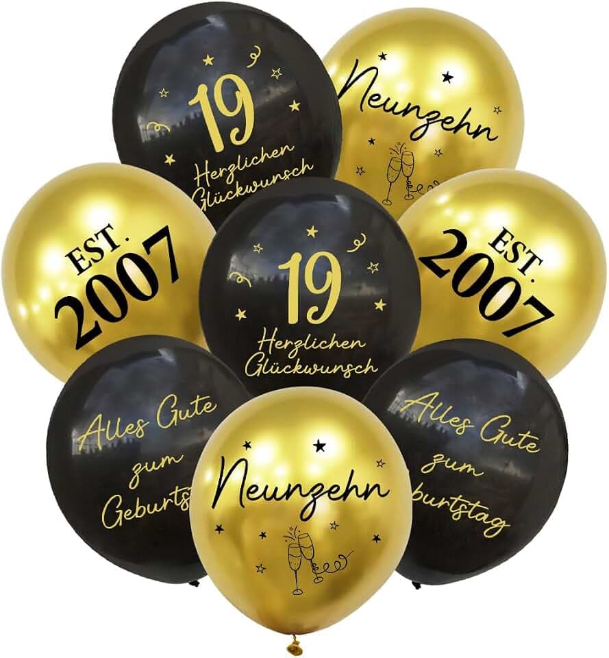 24 Stück Deko 19. Geburtstag Luftballons Schwarz Gold, 2007 Ballons 19 Alles Gute zum Geburtstag, Happy Birthday Luftballon 19 Jahre für Mann Frauen 19 Geburtstagsdeko, Geburtstagsfeiern Deko