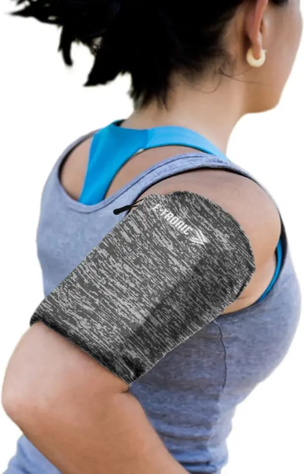 E Tronic Edge Phone Holder for Running, Cell Phone Arm Bands with Reflective Logo, Phone Strap Armband Fits iPhone and Android, Use for Running, Walking, Hiking and Biking, Gray, Medium