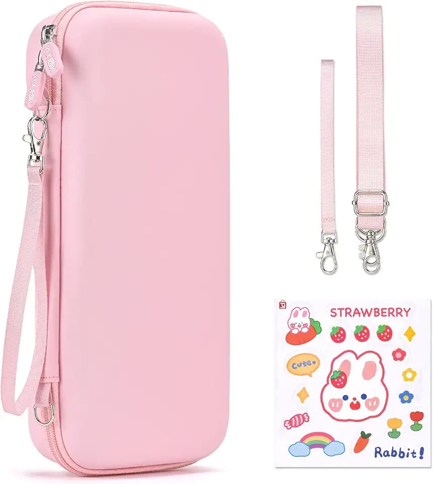 Younik Switch 2 Tasche Kompatibel mit NS Switch 2 (2025), Switch 2 hülle mit 19 Spielkartenfächern, 4 in 1 Switch 2 Zubehör inklusive Schulterriemen, Handgelenkriemen & Aufkleber (Rosa)