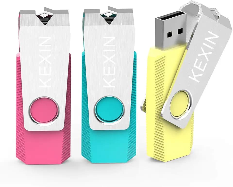 KEXIN 32GB 3 Pack USB Flash Drive - 32GB Thumb Drive with LED Indicator - Pink, Yellow, Cyan