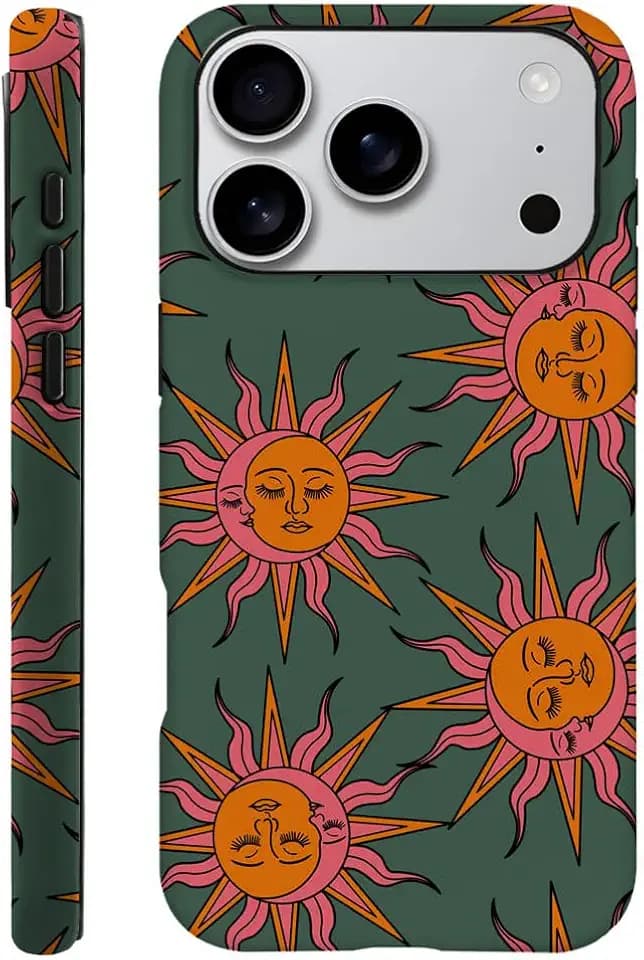 DAIZAG Case Compatible with iPhone 18 Pro/iPhone 17 Pro,Fit Shockproof Cover for Women Girls,Pink Orange Sun Moon Faces