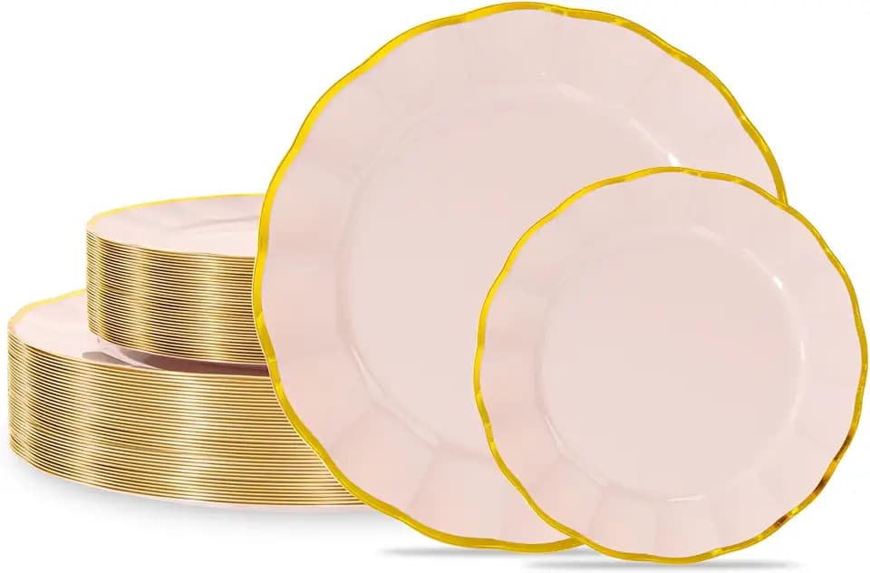 supernal Pink and Gold Plastic Plates for Parties Weddings