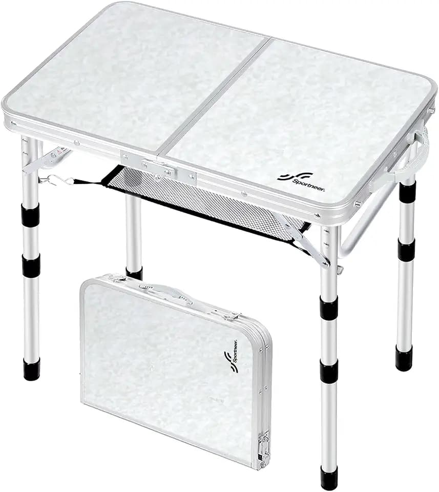 Sportneer Klappbarer Campingtisch, höhenverstellbar, Kleiner Klapptisch, tragbare Campingtische (60 cm L x 40 cm B (4 Höhen)) mit Netzschicht für Outdoor