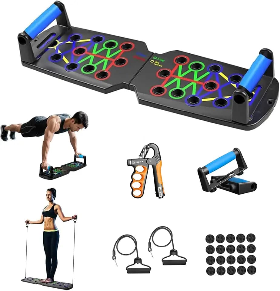 Push Up Board for Men - 15-in-1 Foldable Pushup Board with Push Up Bar, Handles & Bands, Portable Home Gym & Workout Equipment for Chest Exercise, for Teen Boys 16-18 & Gym Lovers