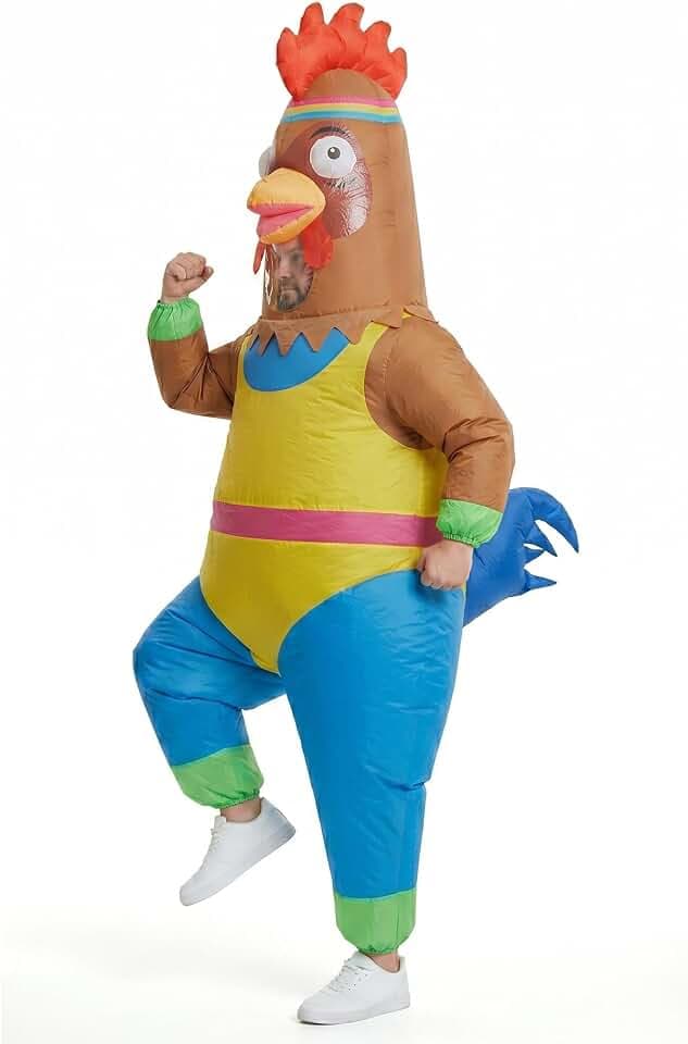 FXICH Aufblasbares Huhn-Kostüm für Erwachsene, lustiger aufblasbarer Hahn, Verkleidung für Männer und Frauen (150–190 cm), Neuheit Tier-Outfit für Halloween, Weihnachten, Karneval