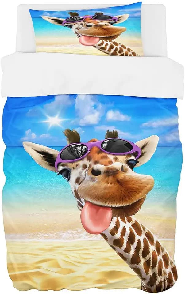 Zomer Bettwäsche 135 x 200 cm Lustig Giraffe & Strand Motiv Bettbezug Set 2teilig Weich Mikrofaser Bettwäsche Deckenbezug - 1 Flauschige Bettbezug und 1 Kissenbezug 80x80cm