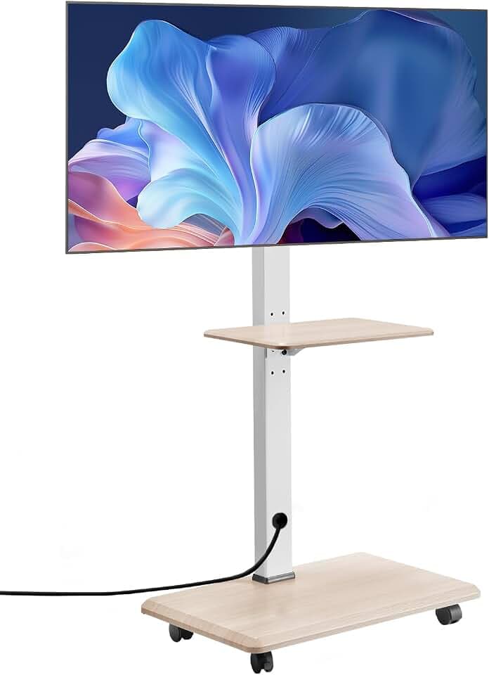 VEVOR rollbarer TV-Ständer Fernsehständer für 812,8-1778 mm TVs bis zu 40 kg, 25° Links-Rechts-Drehung & höhenverstellbare TV-Halterung mit Ablage für Schlafzimmer Wohnzimmer (max. 600 x 400 mm)