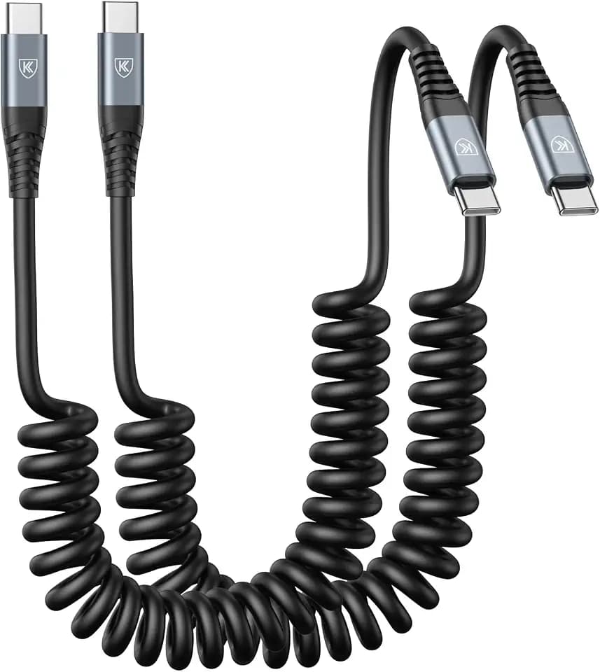 USB C to USB C Cable 6ft, 2Pack Coiled USB C Charger Cable Car, Type C Fast