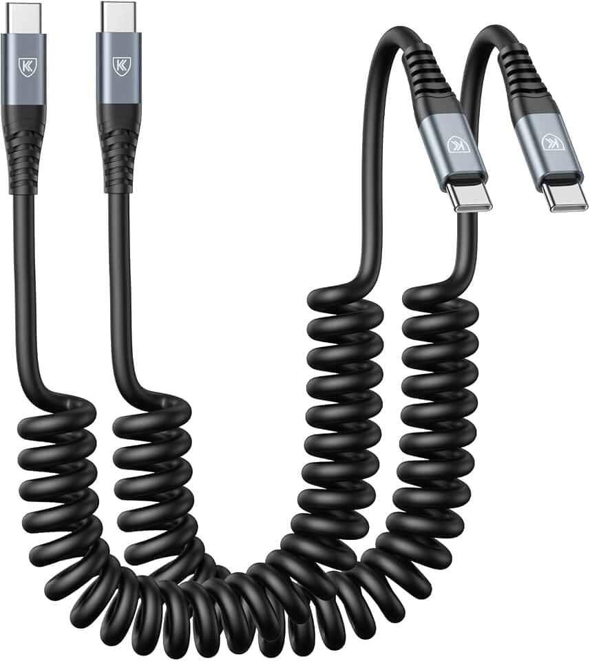 USB C Cable 3ft 2Pack USB C to USB C Charger Cable for Car, Coiled Type C